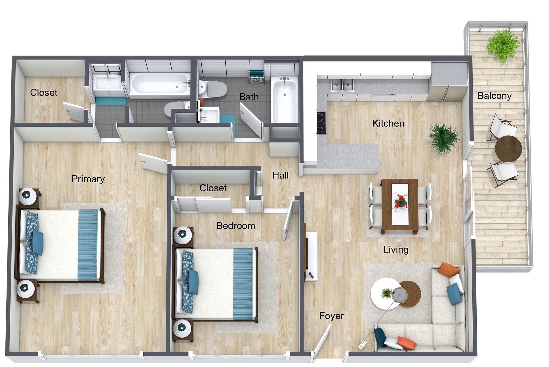 Magnolia-2-bed-Level-1-3D-Floor-Plan